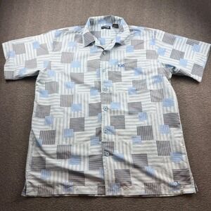Icewear Button Down Shirt Men's XL‎ Blue Geometric Patchwork Short Sleeve Y2K
